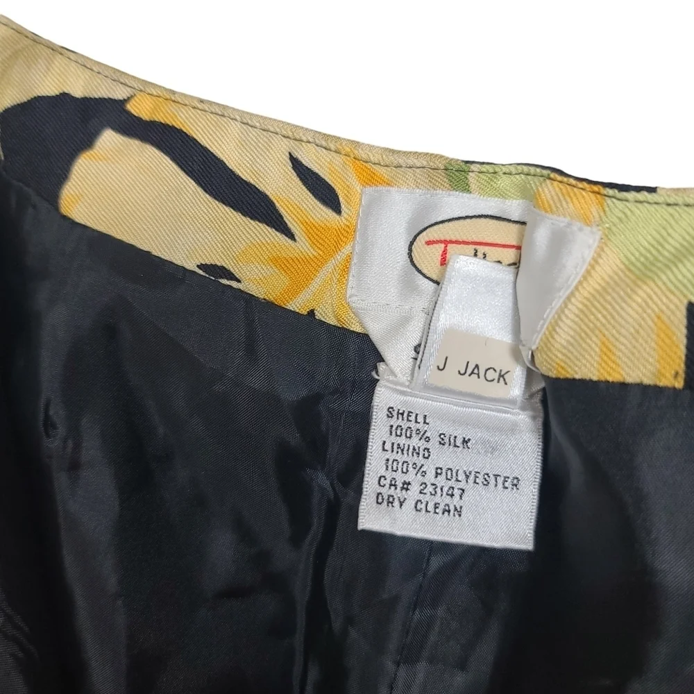 Talbots Floral Tropical Print Tan Yellow Green Pink Black Pure Silk Pants 8 - Picture 8 of 8